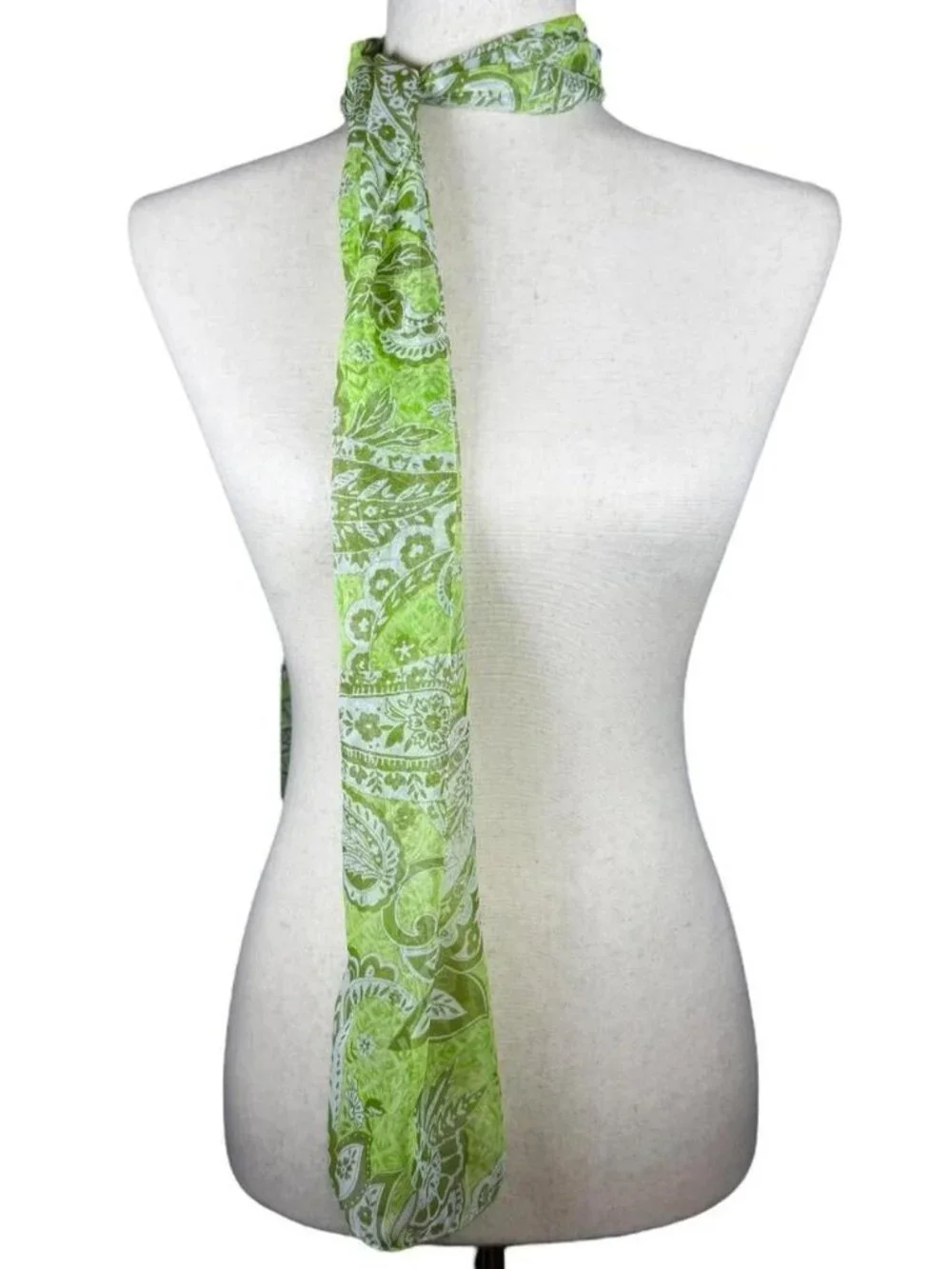 vintage semi-sheer scarf with green paisley print